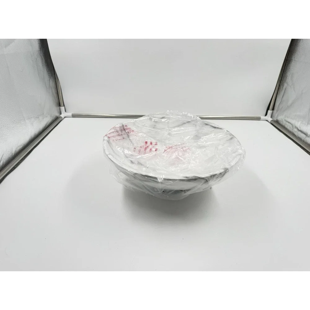 White Marble Texture Decorative Bowl with Acacia Wood Base – 11